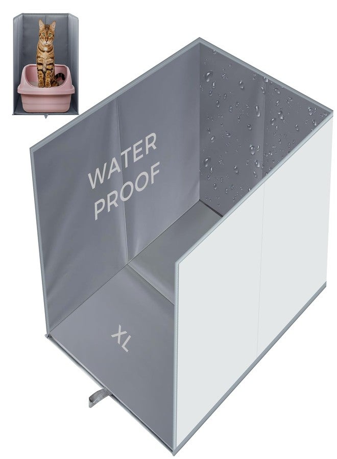 Reallnaive 27.8"L×19.5"W×16.93"H Foldable Cat Litter Box Enclosure Splash Guard with Removable Mat Large High Sided for Litter Pan Water Resistant Easy Clean Anti-Leakage Pee Shields Privacy Screen - Image 1
